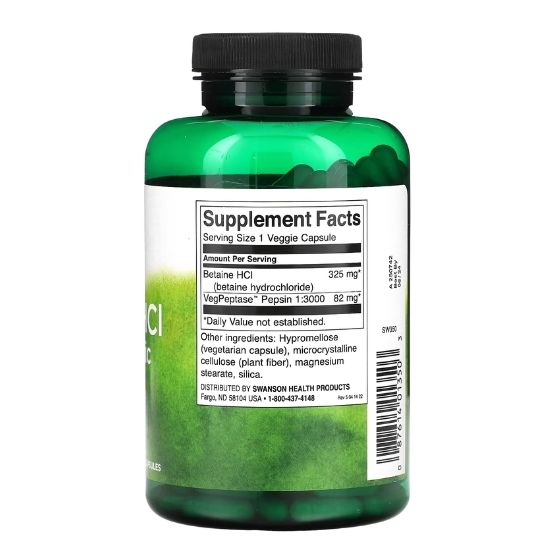 Betaine HCl Hydrochloric Acid, 250 vcaps, Swanson - Vitax.ro