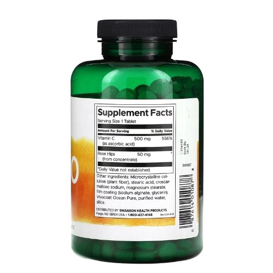 Vitamin C with Rose Hips, 500mg, 500 tabs, Swanson - Vitax.ro