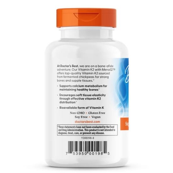 Natural Vitamin K2 MK7 cu MenaQ7, 45mcg, 60 vcaps, Doctor's Best - Vitax.ro