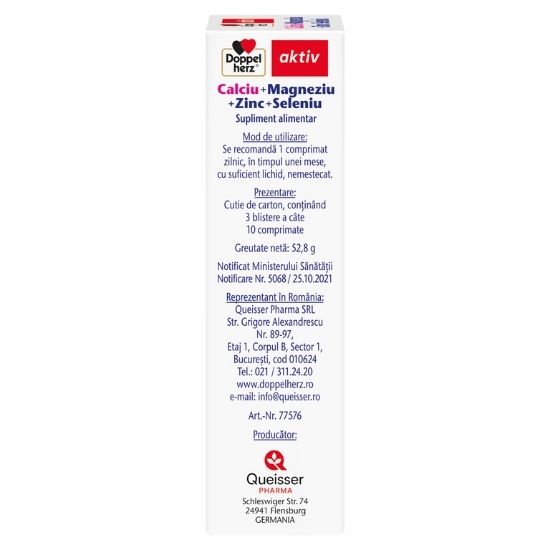 Calciu Magneziu Zinc Seleniu, 30 comprimate, Doppelherz - Vitax.ro