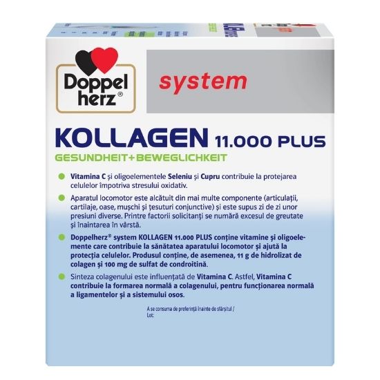 Kollagen 11000 Plus, 25 ml, 36 flacoane unidoza, Doppelherz - Vitax.ro