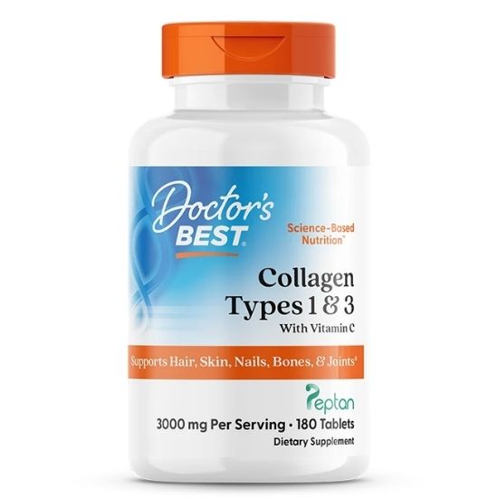 Collagen Types 1 and 3 cu Vitamina C, 1000mg, 180 tabs, Doctor's Best | Vitax.ro