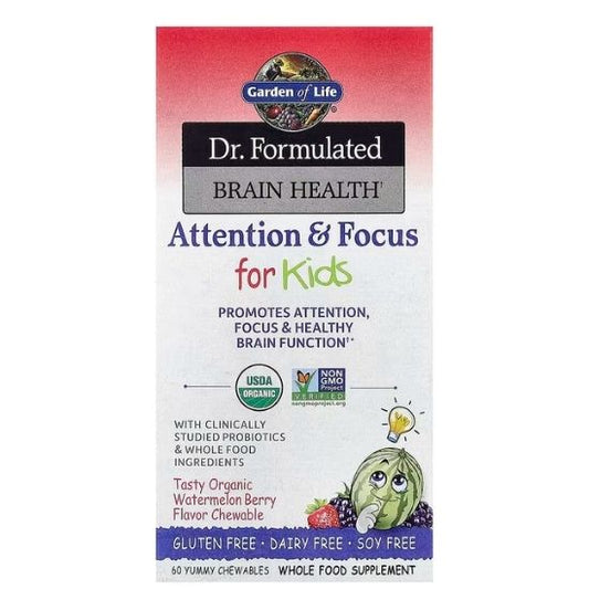 Dr. Formulated Attention & Focus for Kids, Watermelon Berry, 60 chewables, Garden of Life - Vitax.ro