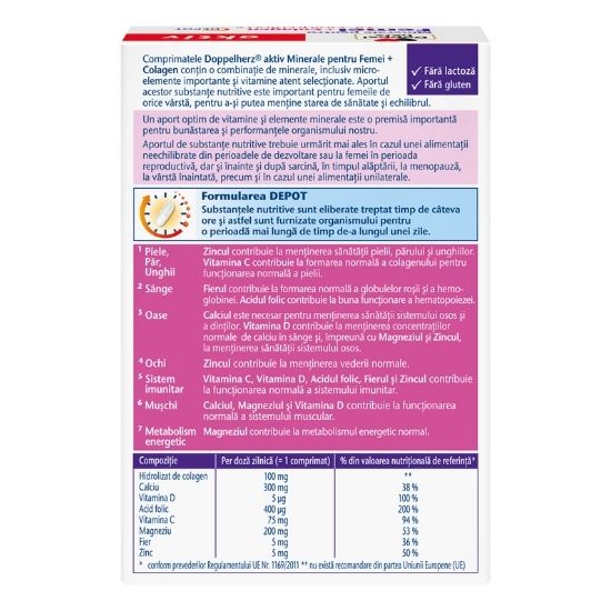Minerale pentru femei + colagen, 30 comprimate, Doppelherz - Vitax.ro