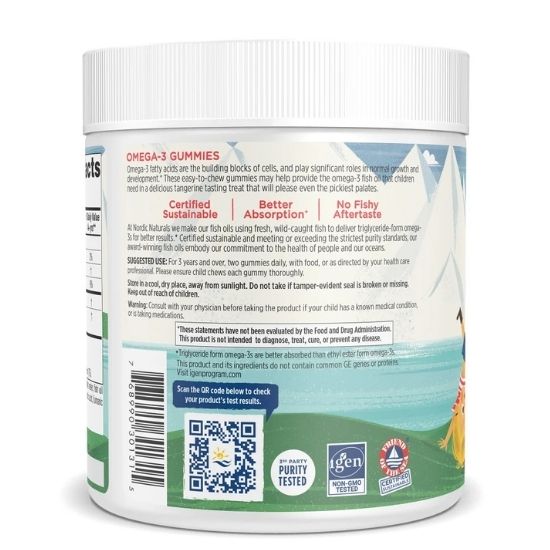 Nordic Omega-3 Gummies, 82mg Tangerine Treats, 120 gummies, Nordic Naturals - Vitax.ro