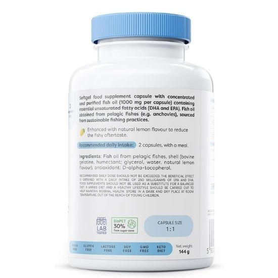 Omega-3 Fish Oil, 1000mg (Lemon), 120 softgels, Osavi - Vitax.ro