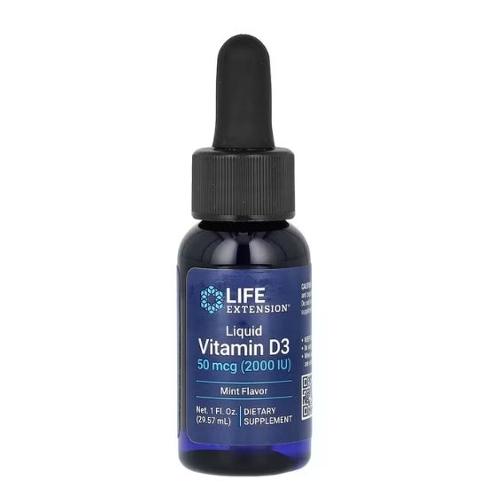 Liquid Vitamin D3, 50mcg (Mint), 29 ml, Life Extension - Vitax.ro