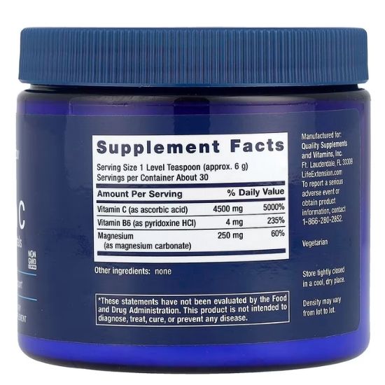 Effervescent Vitamin C Magnesium Crystals, 180g, Life Extension - Vitax.ro