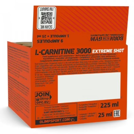 L-Carnitine 3000 Extreme Shot, Orange, 9 x 25 ml, Olimp Nutrition