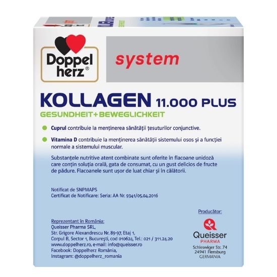 Kollagen 11000 Plus, 25 ml, 36 flacoane unidoza, Doppelherz - Vitax.ro