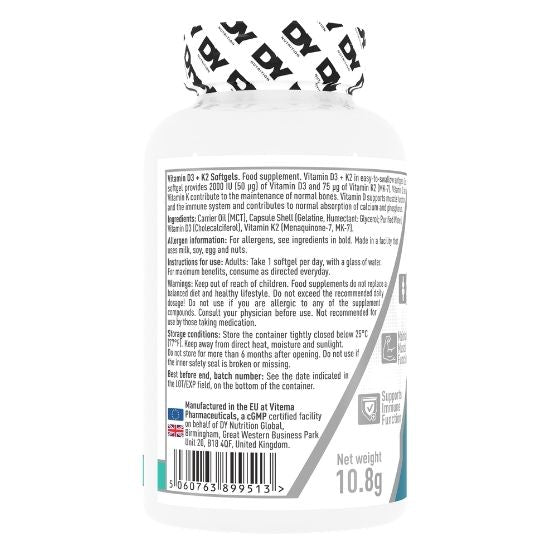 Vitamin D3+K2, 60 softgels, Dorian Yates | Vitax.ro
