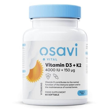 Vitamin D3 + K2, 4000IU + 150mcg, 60 softgels, Osavi - Vitax.ro
