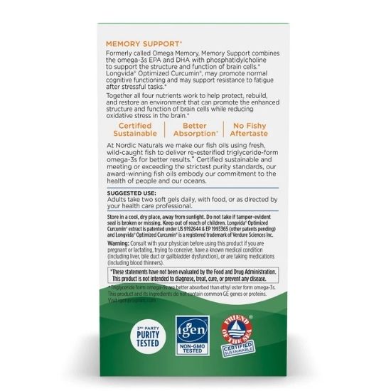 Memory Support with Curcumin, 1000mg, 60 softgels, Nordic Naturals - Vitax.ro