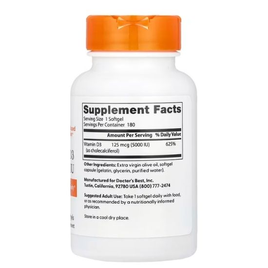 Vitamin D3, 5000 IU, 180 softgels, Doctor's Best - Vitax.ro