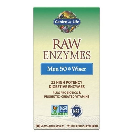 Raw Enzymes Men 50 & Wise, 90 vcaps, Garden of Life - Vitax.ro