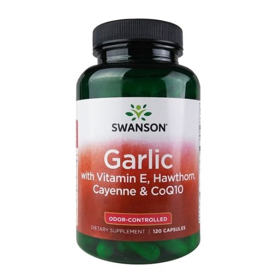 Garlic with Vitamin E, Hawthorn, Cayenne & CoQ10, 120 caps, Swanson - Vitax.ro