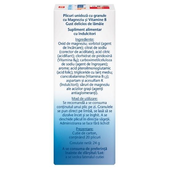 Magneziu 375 mg + Vitaminele B6 + B12 + Acid folic, Direct, 20 plicuri, Doppelherz - Vitax.ro