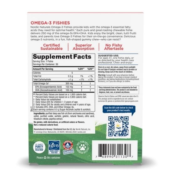 Zero Sugar Omega-3 Fishies, 300mg, Tutti Frutti Taste, 36 fishies, Nordic Naturals - Vitax.ro