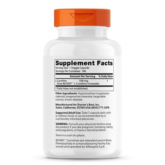 L-Carnitine Fumarate, 855mg, 180 vcaps, Doctor's Best - Vitax.ro
