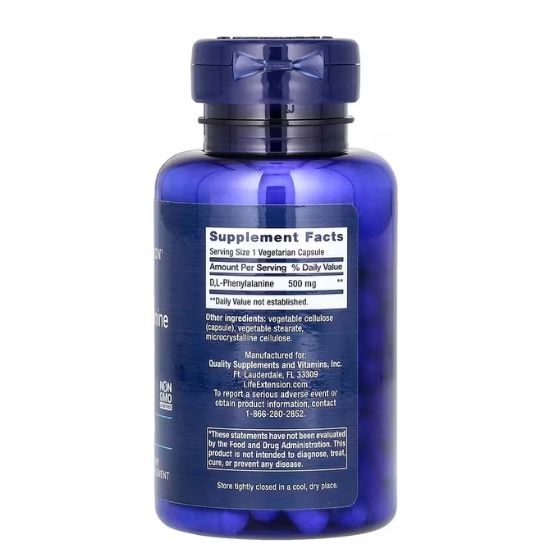 D L-Phenylalanine, 500mg, 100 vcaps, Life Extension - Vitax.ro