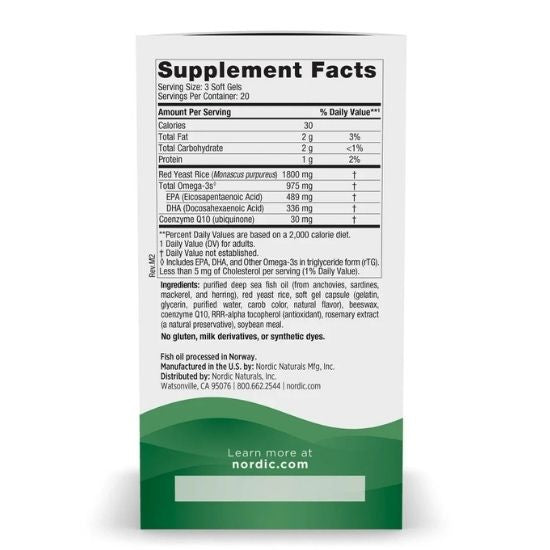 Colesterol Support with Red Yeast Rice and CoQ10, 975mg, 60 softgels, Nordic Naturals - Vitax.ro