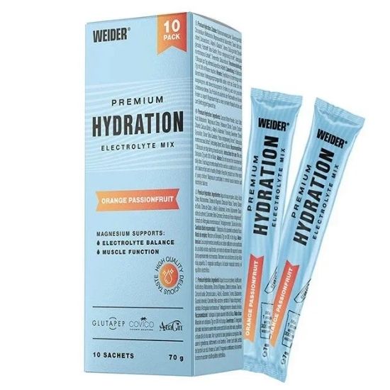 Premium Hydration Sticks, Orange-Passion Fruit flavour, 10 plicuri x 7g, Weider