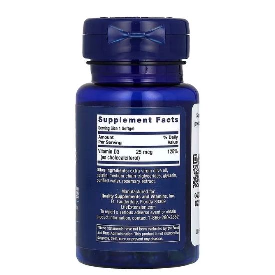 Vitamin D3, 1000IU, 90 softgels, Life Extension - Vitax.ro