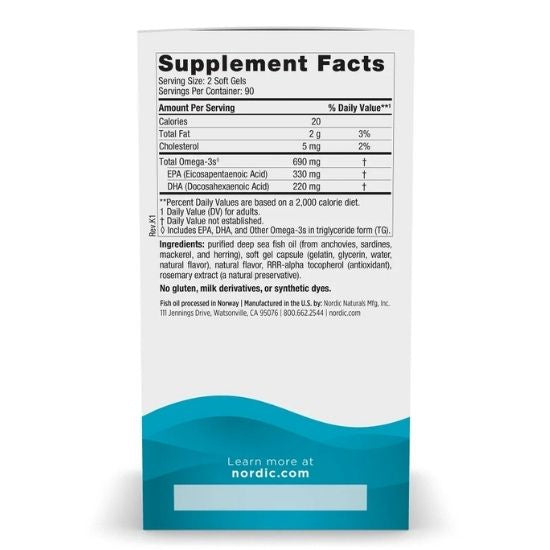 Omega-3, 690mg Lemon, 180 softgels, Nordic Naturals - Vitax.ro