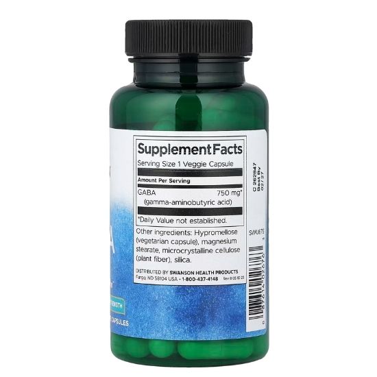 GABA, 750mg Maximum Strength, 60 vcaps, Swanson - Vitax.ro