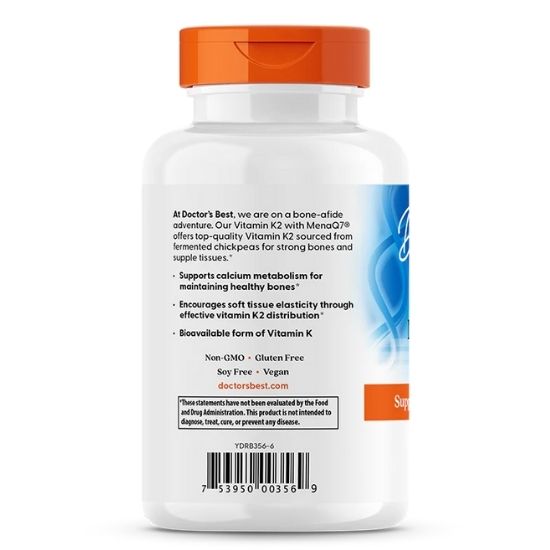 Natural Vitamin K2 MK7 cu MenaQ7, 45mcg, 180 vcaps, Doctor's Best - Vitax.ro