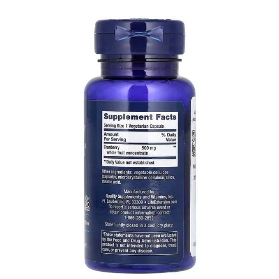 Cran-Max Cranberry Whole Fruit Concentrate, 500mg, 60 vcaps, Life Extension - Vitax.ro