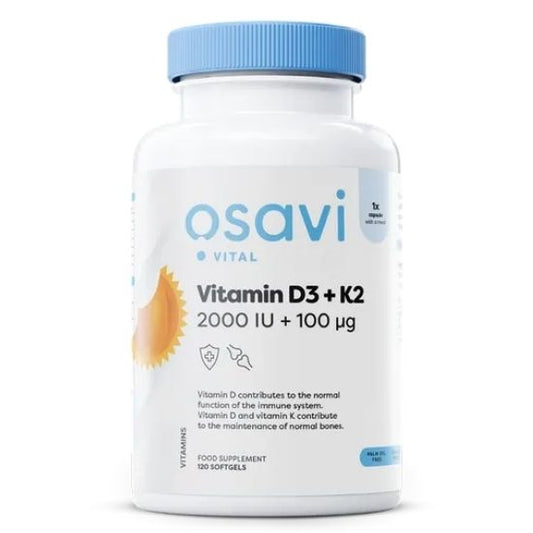 Vitamin D3 + K2, 2000IU, 120 softgels, Osavi - Vitax.ro