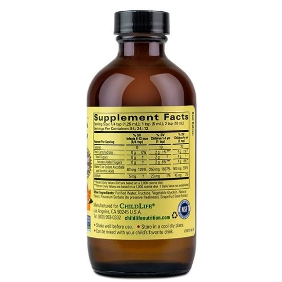 Vitamin C 250mg - Copii, Gust de Portocale, 118 Ml, Childlife Essentials - Vitax.ro