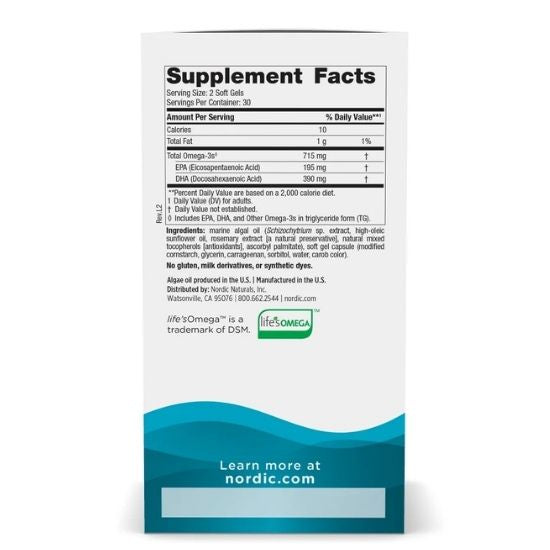 Algae Omega, 715mg Omega 3, 60 softgels, Nordic Naturals - Vitax.ro