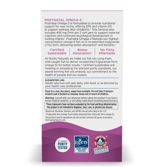 Postnatal Omega-3, 1120mg Lemon, 60 softgels, Nordic Naturals - Vitax.ro