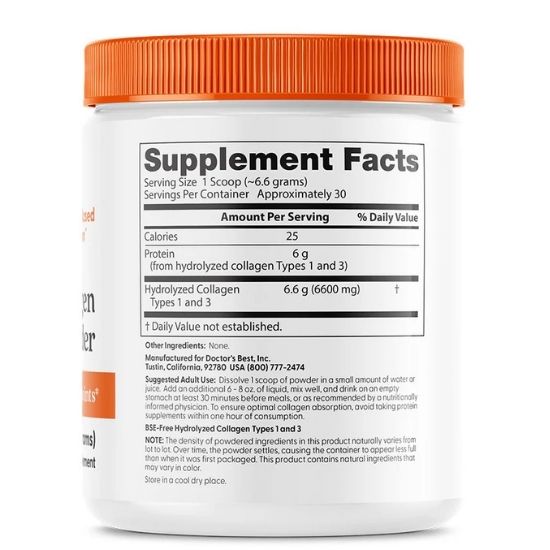 Pure Collagen Types 1 and 3, Powder, 200g, Doctor's Best - Vitax.ro