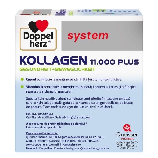 Kollagen 11000 Plus, 25 ml, 30 flacoane unidoza, Doppelherz - Vitax.ro