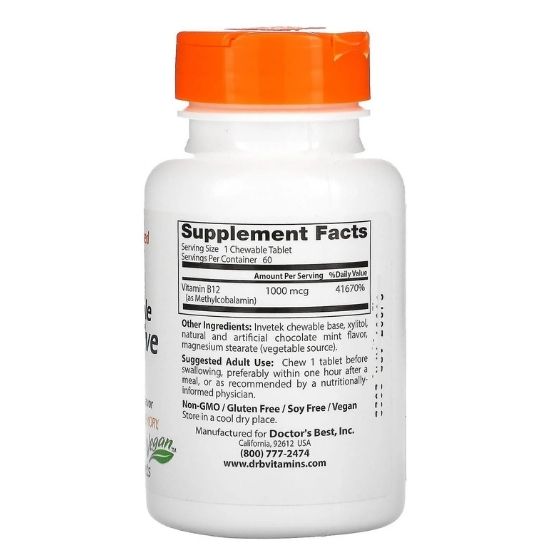 Chewable Fully Active B12, 1000mcg, 60 tabs, Doctor's Best - Vitax.ro