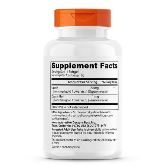 Lutein, 20mg, 60 softgels, Doctor's Best - Vitax.ro