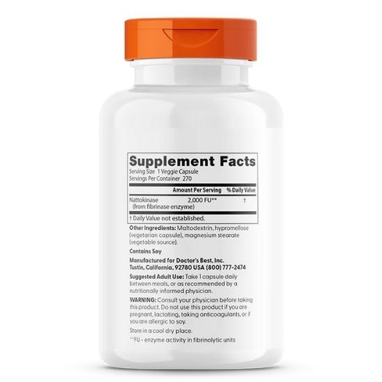 Nattokinase, 2000 FUs, 270 vcaps, Doctor's Best - Vitax.ro