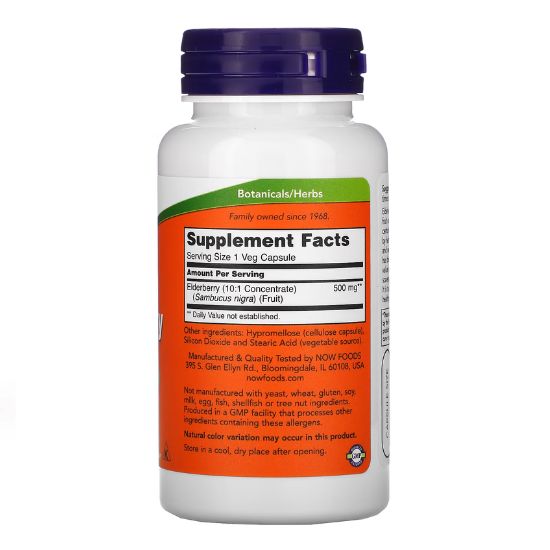 Elderberry, 500mg, 60 vcaps, NOW Foods - Vitax.ro
