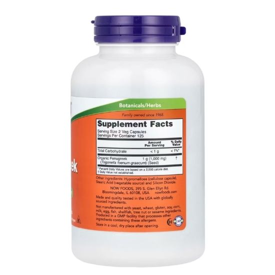 Fenugreek, 500mg, 250 vcaps, NOW Foods - Vitax.ro