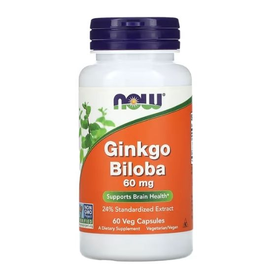 Ginkgo Biloba, 60mg, 60 vcaps, NOW Foods - Vitax.ro