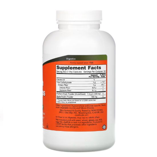 Psyllium Husk with Apple Pectin, 700mg, 360 vcaps, NOW Foods - Vitax.ro