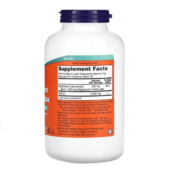 Magnesium Inositol Relax Powder, 454g, NOW Foods - Vitax.ro