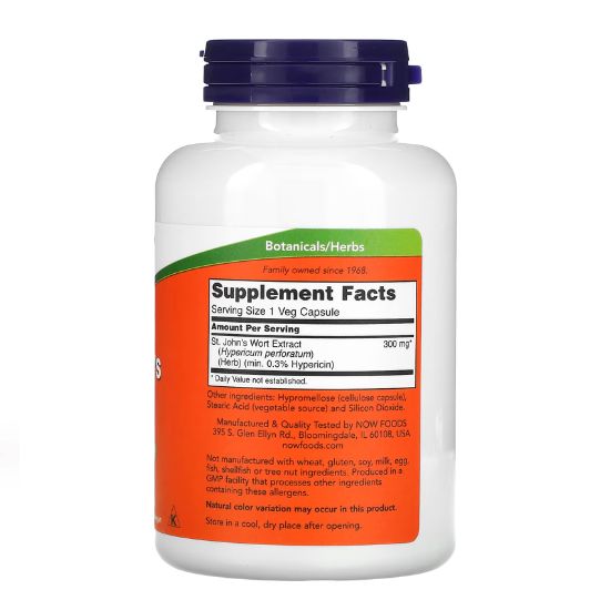 St. John's Wort, 300mg, 250 vcaps, NOW Foods - Vitax.ro