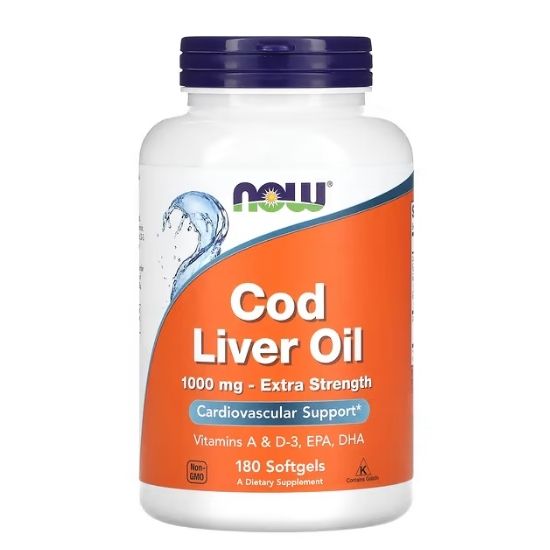 Cod Liver Oil, 1000mg Extra Strength, 180 softgels, NOW Foods - Vitax.ro