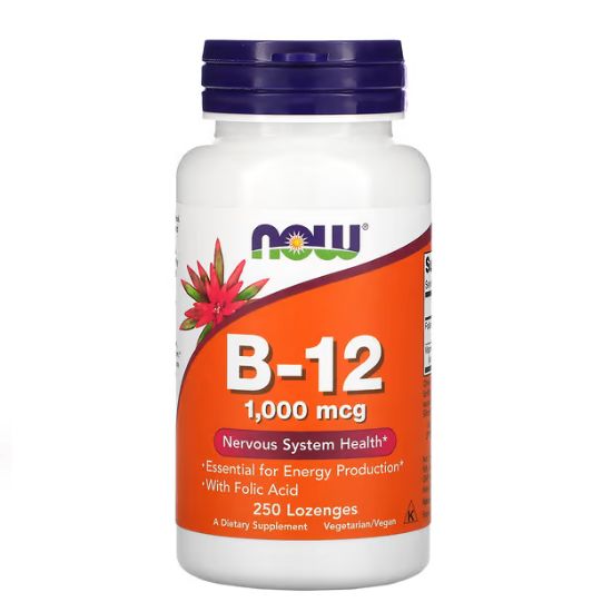 Vitamin B-12 with Folic Acid, 1000mcg, 250 lozenges, NOW Foods - Vitax.ro
