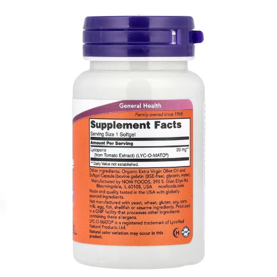 Lycopene, 20mg, 50 softgels, NOW Foods - Vitax.ro