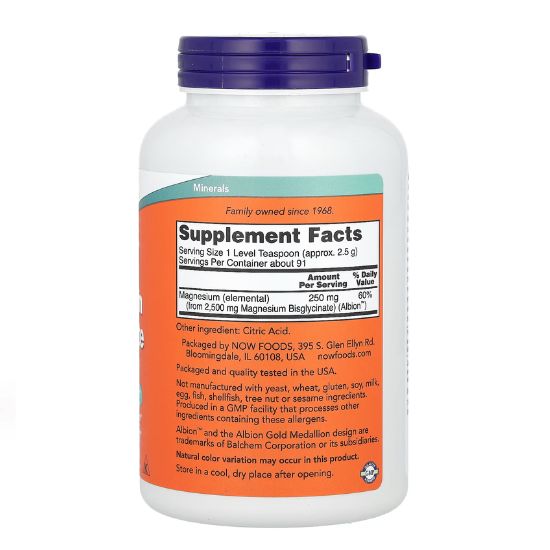 Magnesium Bisglycinate Powder, 227g, NOW Foods - Vitax.ro